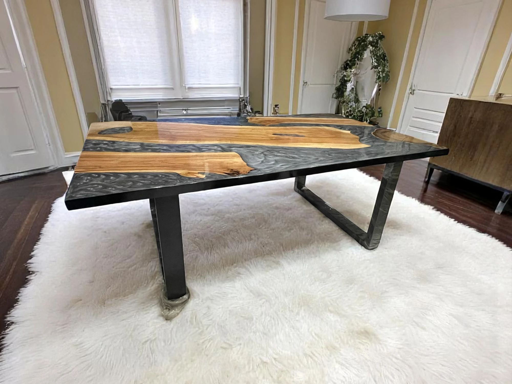 Grey Epoxy Resin Live Edge Table with Metal Legs | Living & Dining 